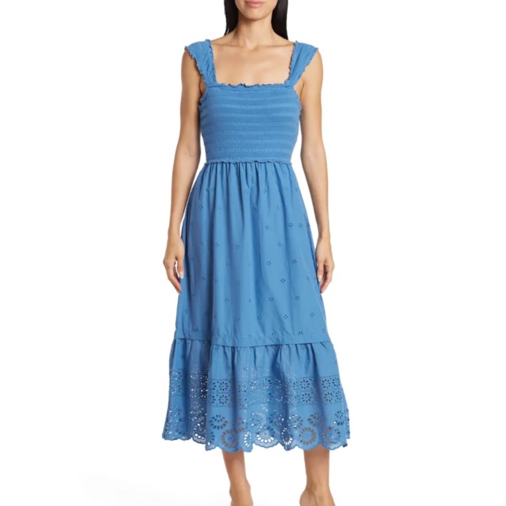 NWT ✨ Smocked Embroidered Eyelet Midi Dress